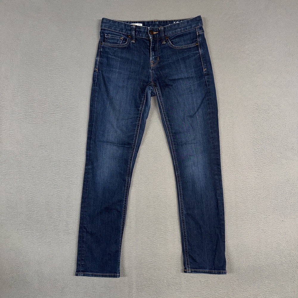 Gap 1969 Jeans Womens 26 (Fits 30) Short Blue Real Straight Distressed Denim